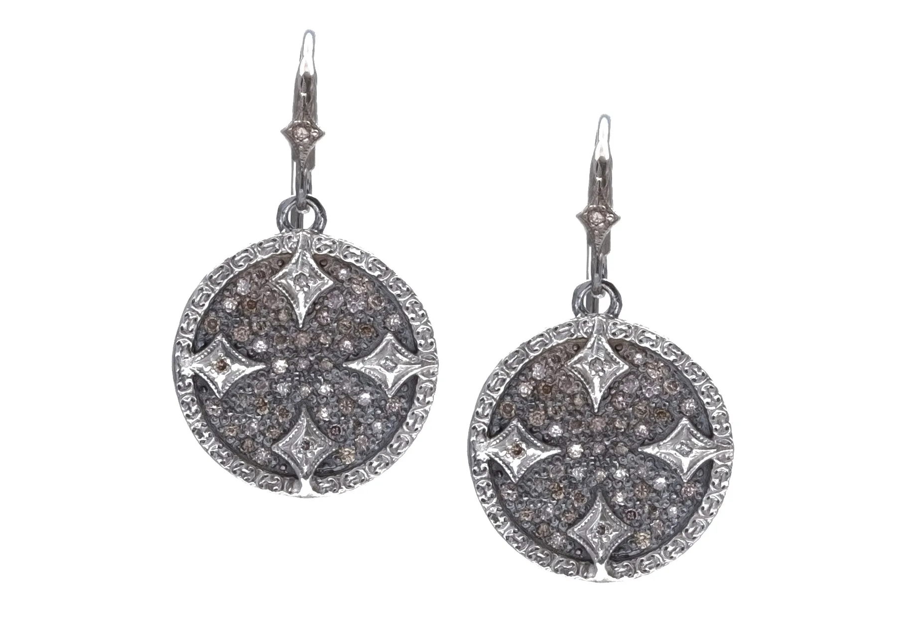 Carved Pave Disc Drop Earrings