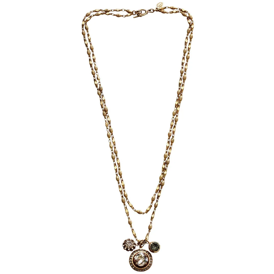Catherine Popesco 14k Gold Plated Crystal 3 Charm Double Strand Layered Necklace, 21" 1361G Shade