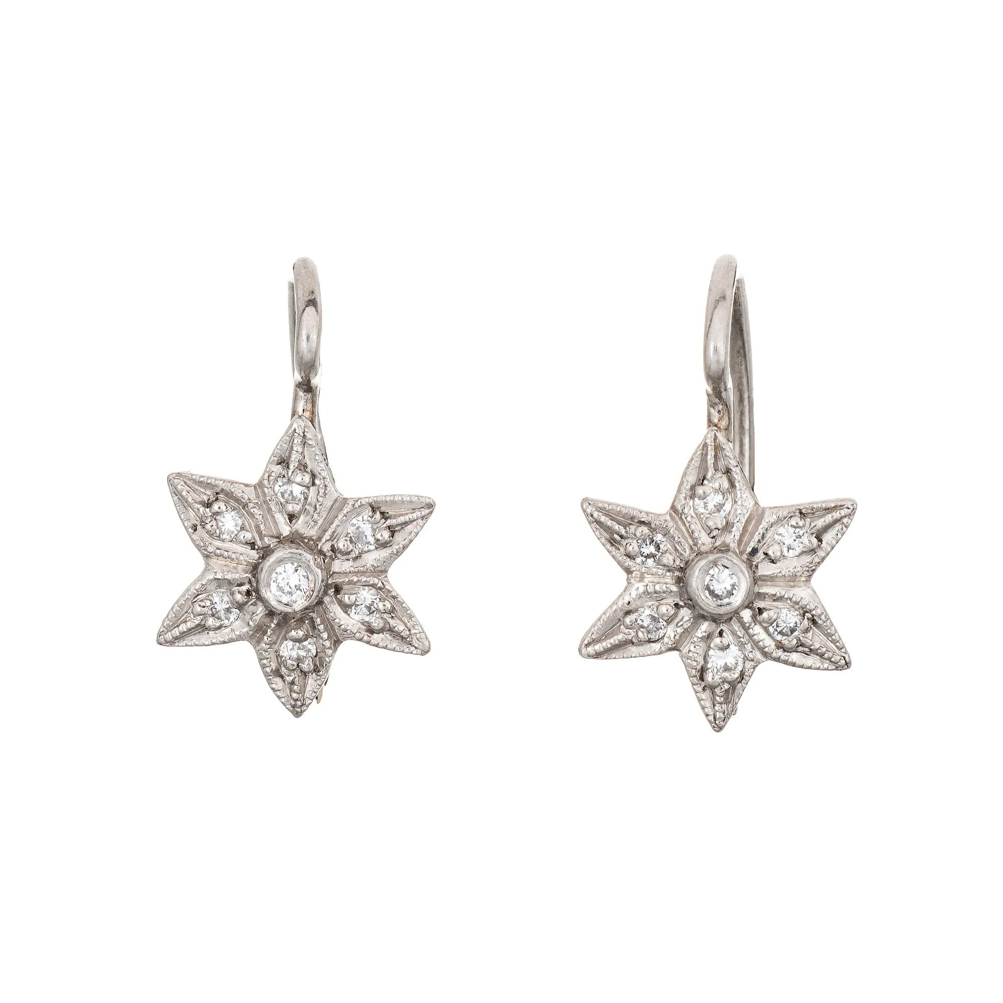 Cathy Waterman Diamond Star Earrings Platinum Estate Fine Signed Jewelry