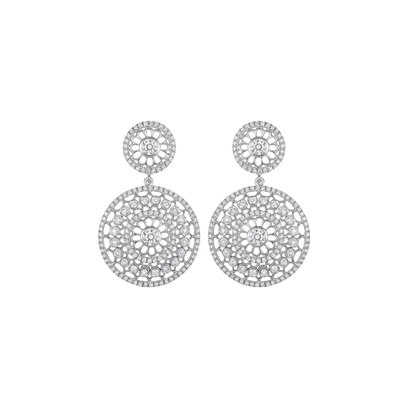 Cento 18K White Gold Small Rosette Diamond Drop Earrings