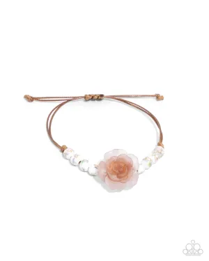 Ceramic Chic - Brown - Acrylic Rose Flower Painted White Bead Paparazzi Pull-Cord Bracelet