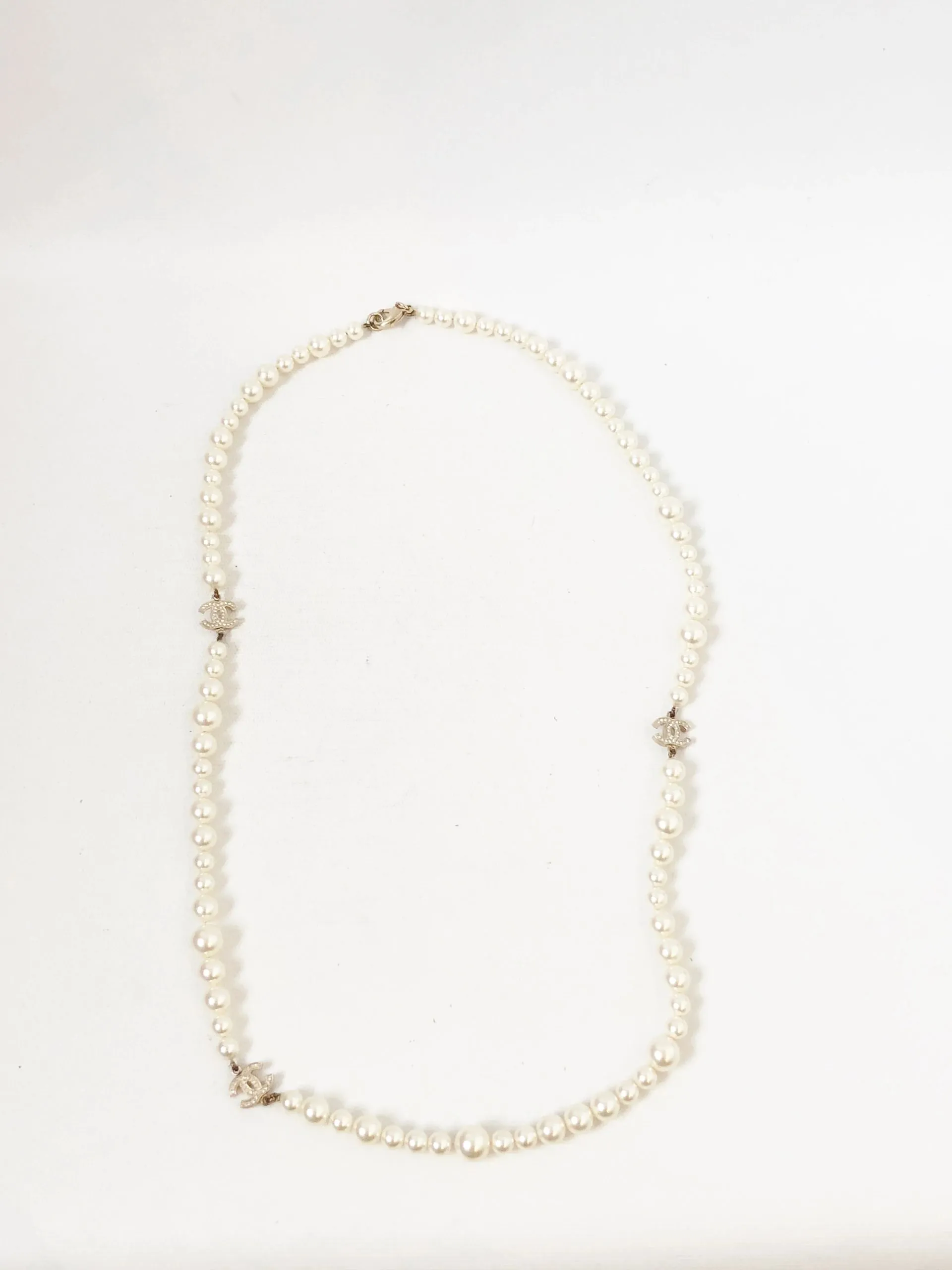 Chanel Faux Pearl & Crystal Necklace 36 Inches