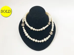 Chanel Faux Pearl & Crystal Necklace 36 Inches