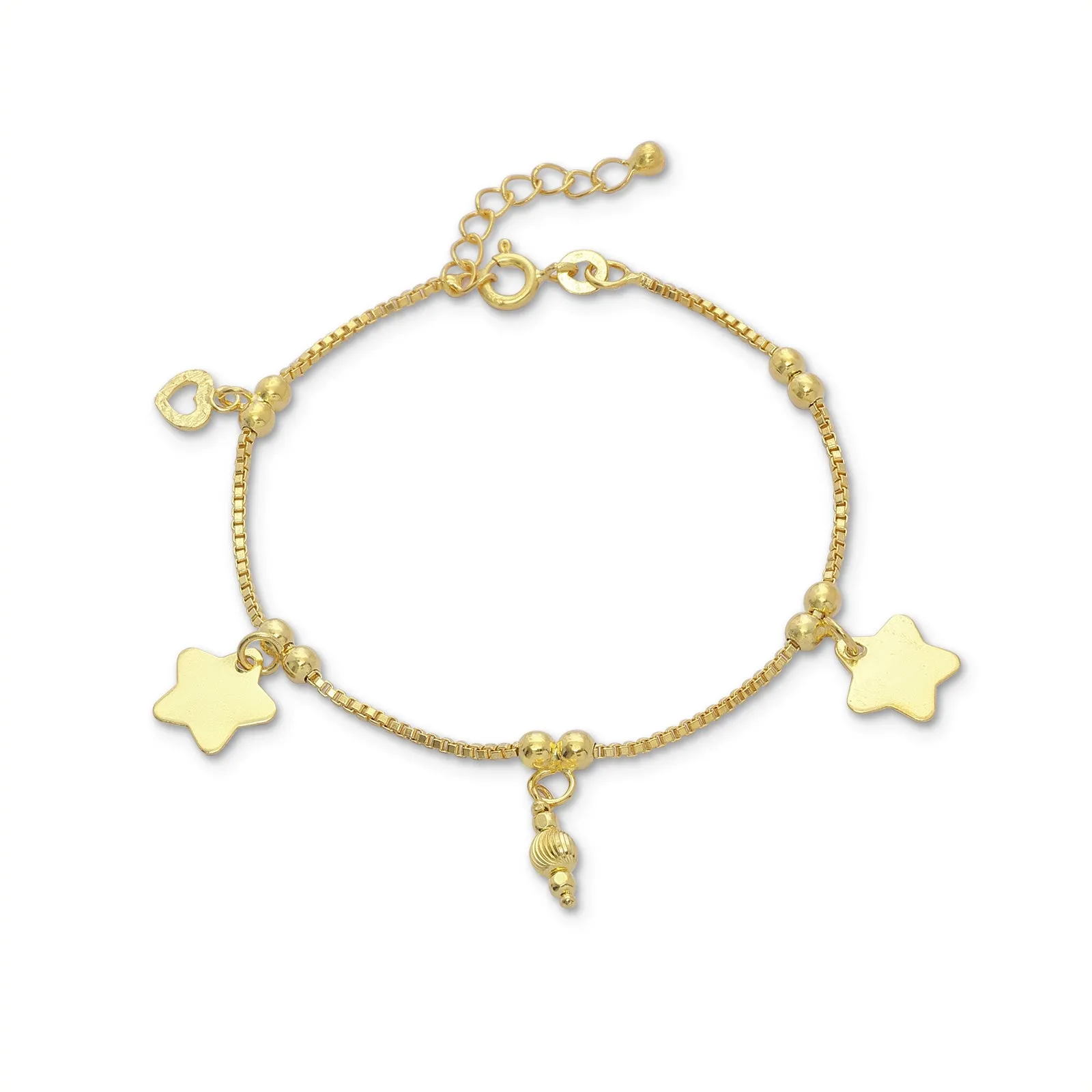 Charm Star with Heart 925 Sterling Silver Bracelet