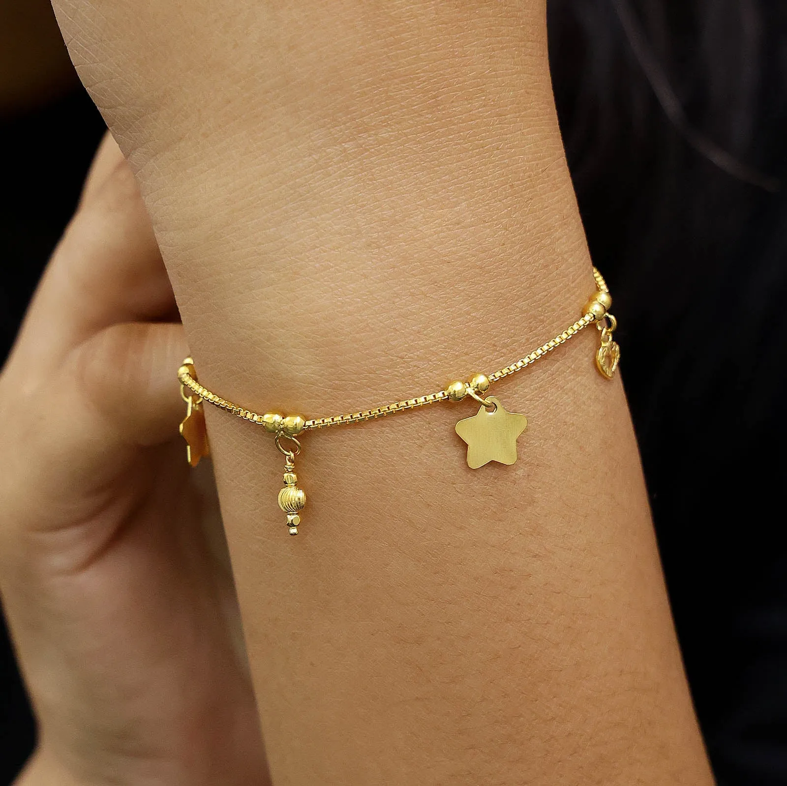 Charm Star with Heart 925 Sterling Silver Bracelet