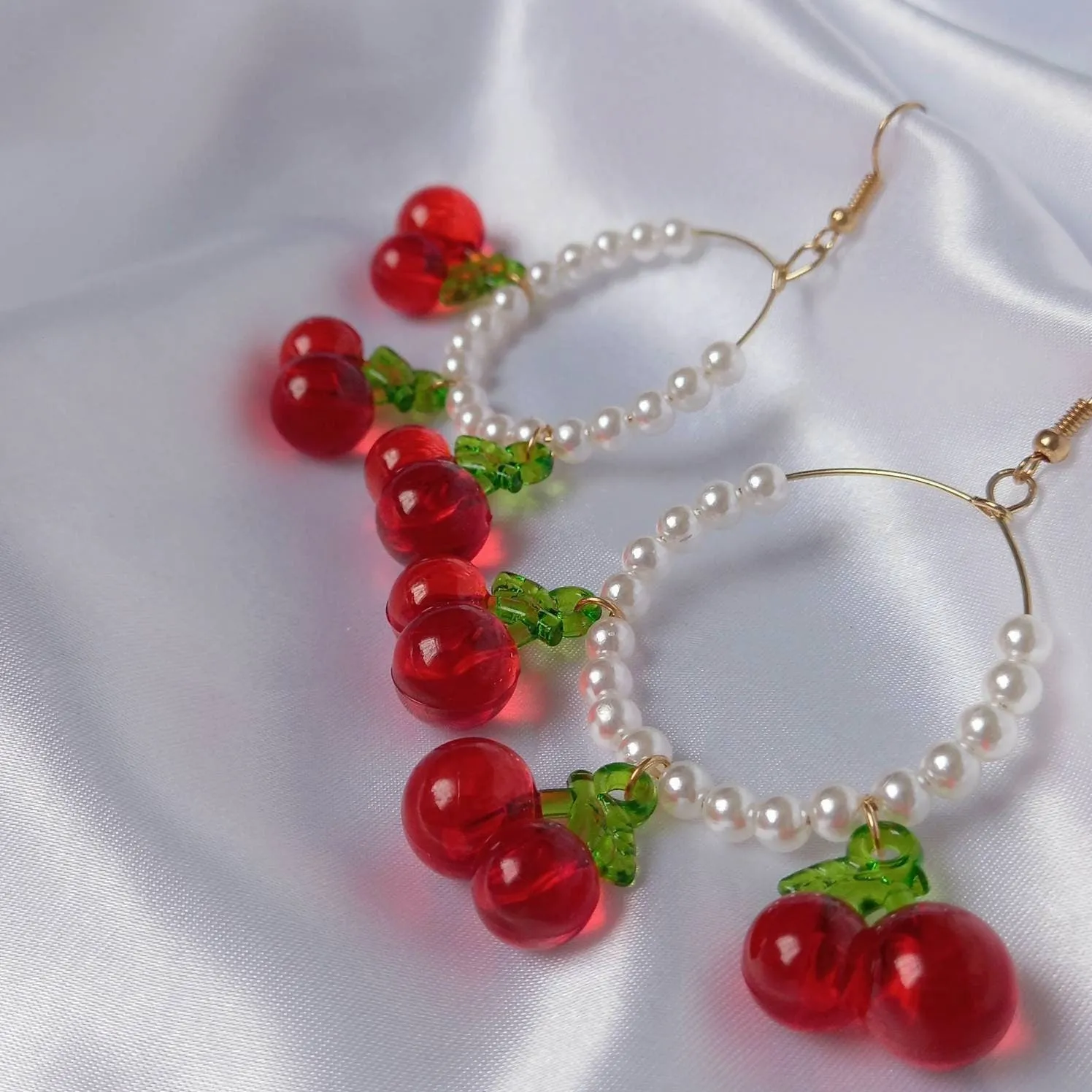 Cherry Bead Hoop Earrings - Pearl Jewellery,Pearl Earrings,Red Bead Earrings In The UK,Cherry Earrings,Cherry Jewellery In The UK