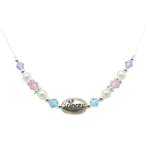 Children's Necklaces:  Sterling Silver, Czech Pearls and Crystals, Illusion Necklace with "Princess" Medallion