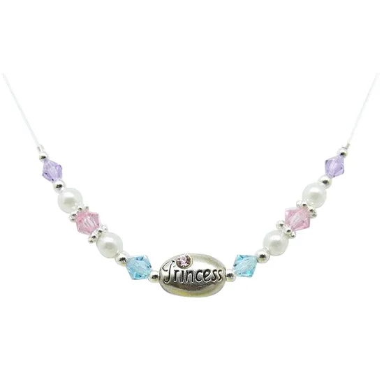 Children's Necklaces:  Sterling Silver, Czech Pearls and Crystals, Illusion Necklace with "Princess" Medallion