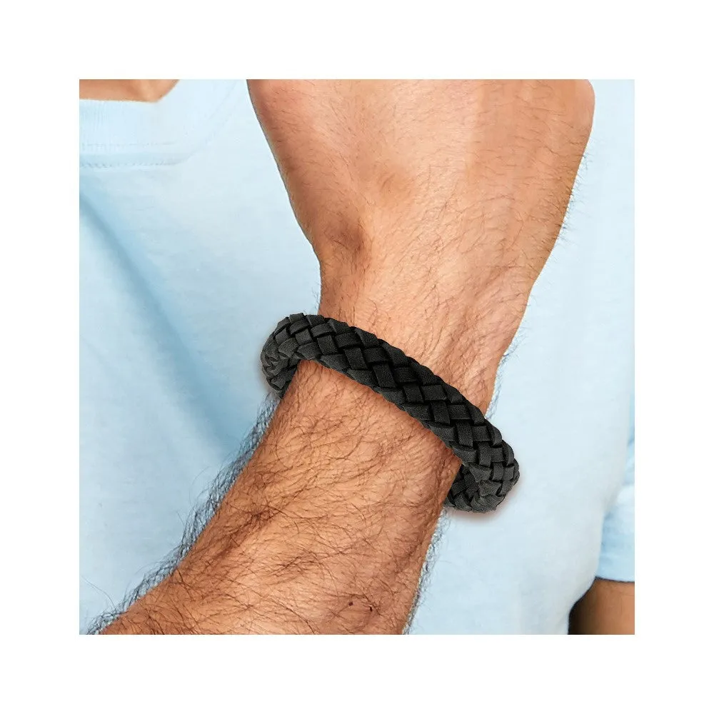 Chisel Stainless Steel Brushed Black Braided Leather 8.25 inch Bracelet