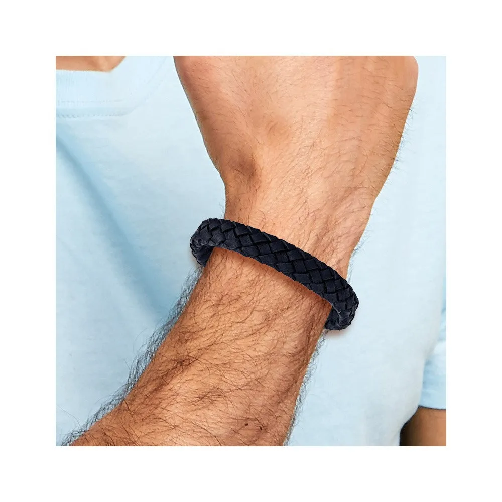 Chisel Stainless Steel Brushed Navy Blue Braided Leather 8.25 inch Bracelet with .5 inch Extension