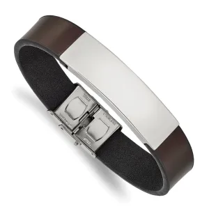 Chisel Stainless Steel Polished Brown Leather 8.25 inch ID Bracelet