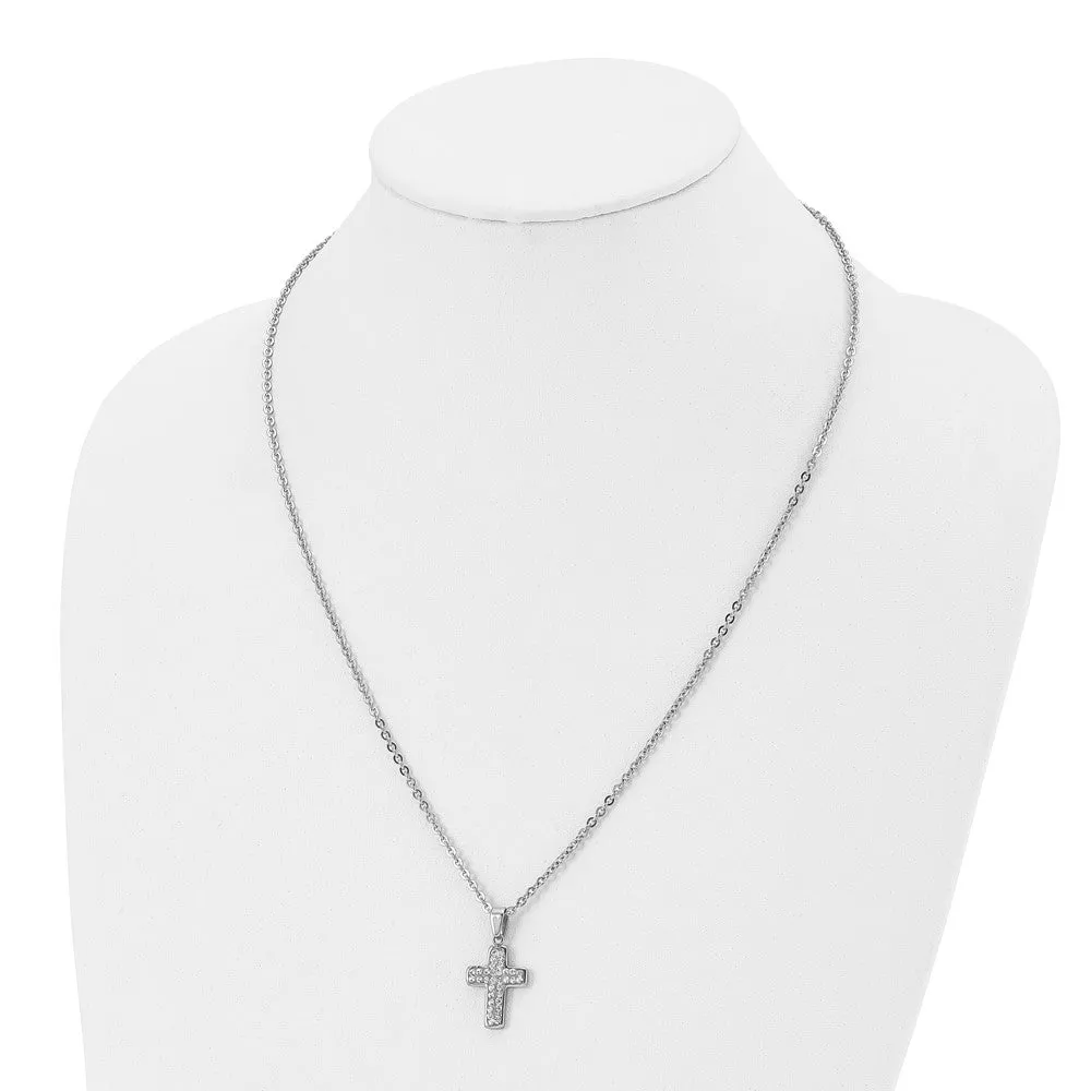 Chisel Stainless Steel Polished Crystal Cross Pendant on a 22 inch Cable Chain Necklace