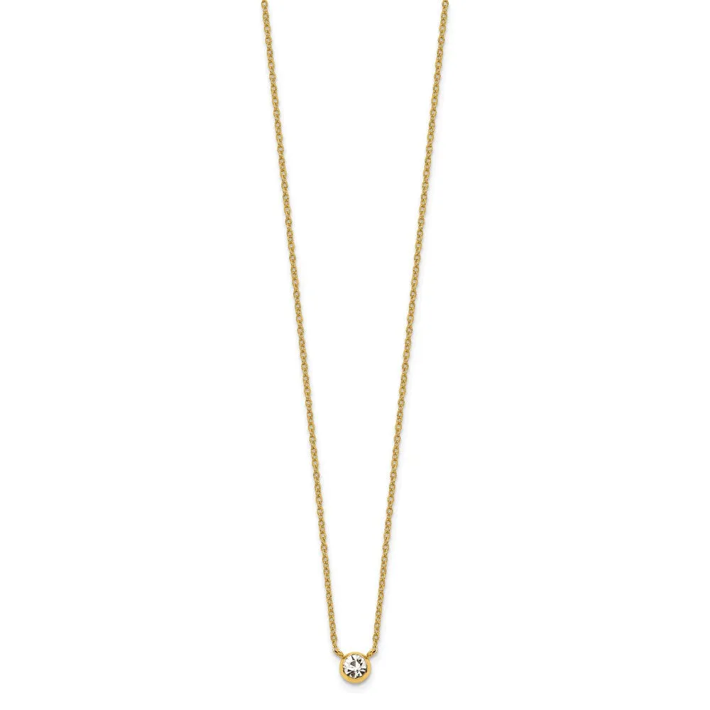 Chisel Stainless Steel Polished Yellow IP-plated Glass Pendant on a 16 inch Cable Chain with a 2 inch Extension Necklace