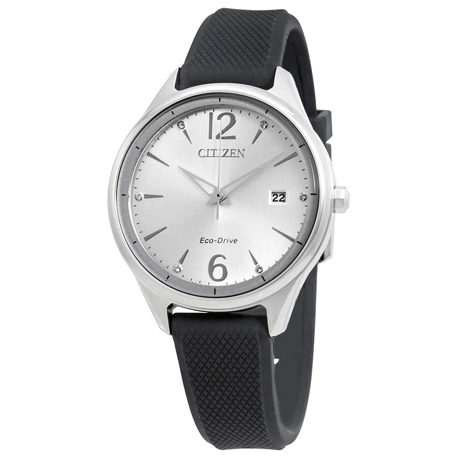 Citizen Chandler Silver Dial Black Silicone Ladies Watch FE6100-16A