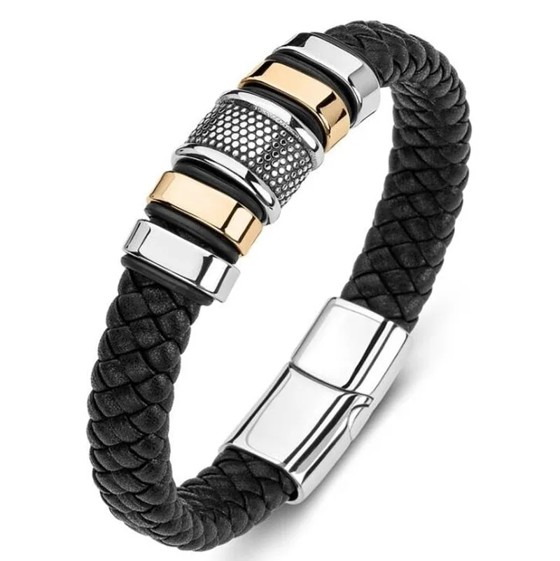 Classic Leather Braided Magnetic Metal Buckle Bracelet