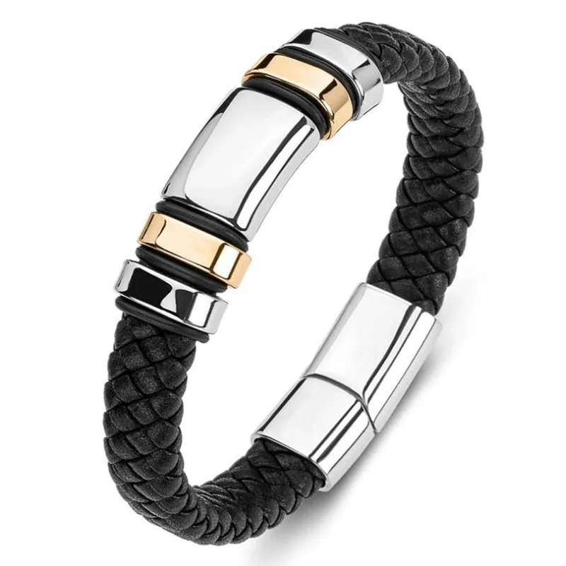 Classic Leather Braided Magnetic Metal Buckle Bracelet