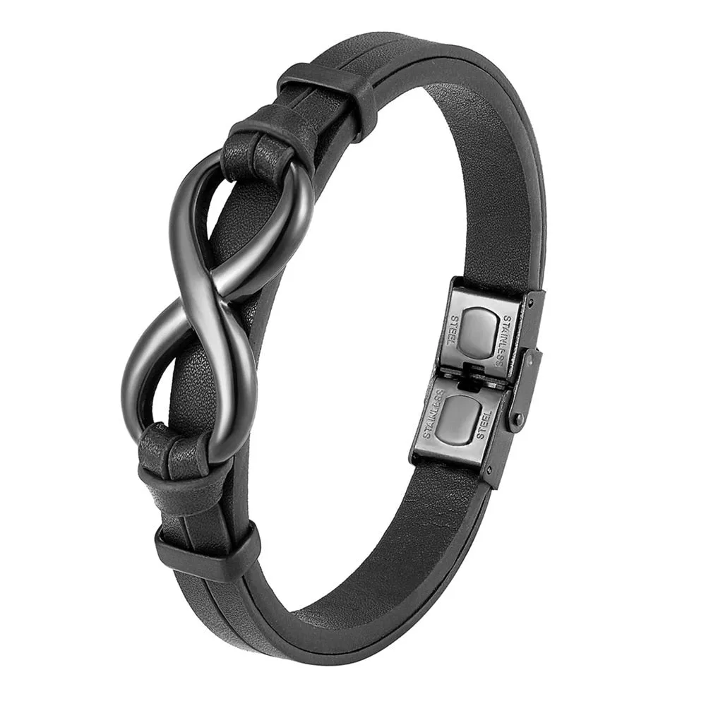 Classic Leather Braided Magnetic Metal Buckle Bracelet