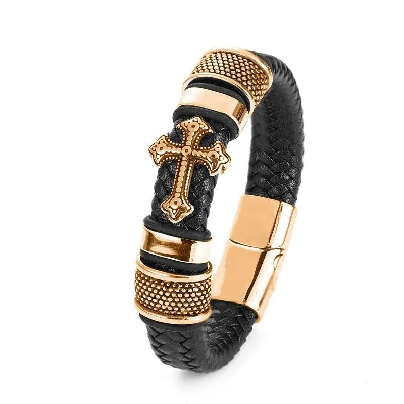 Classic Leather Braided Magnetic Metal Buckle Bracelet