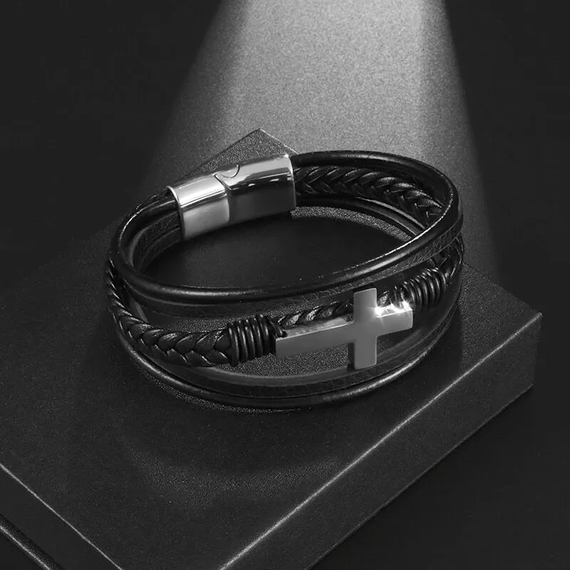Classic Leather Braided Magnetic Metal Buckle Bracelet
