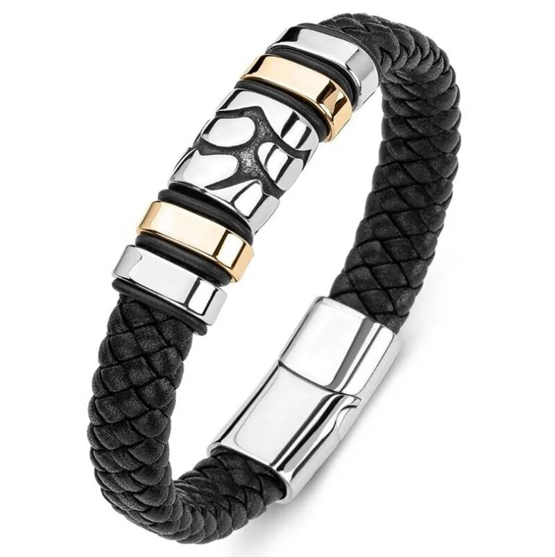 Classic Leather Braided Magnetic Metal Buckle Bracelet