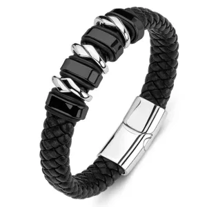 Classic Leather Braided Magnetic Metal Buckle Bracelet