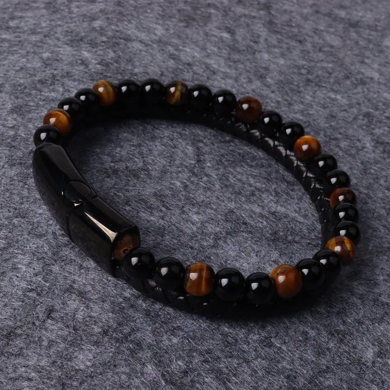 Classic Leather Braided Magnetic Metal Buckle Bracelet