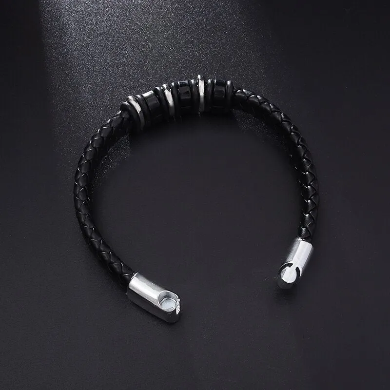 Classic Leather Braided Magnetic Metal Buckle Bracelet