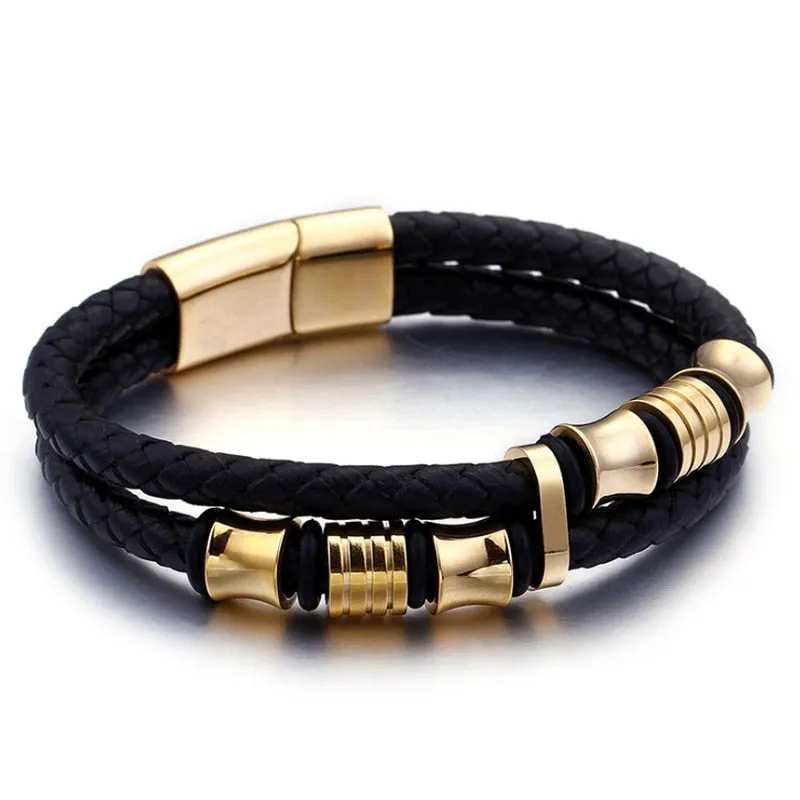 Classic Leather Braided Magnetic Metal Buckle Bracelet