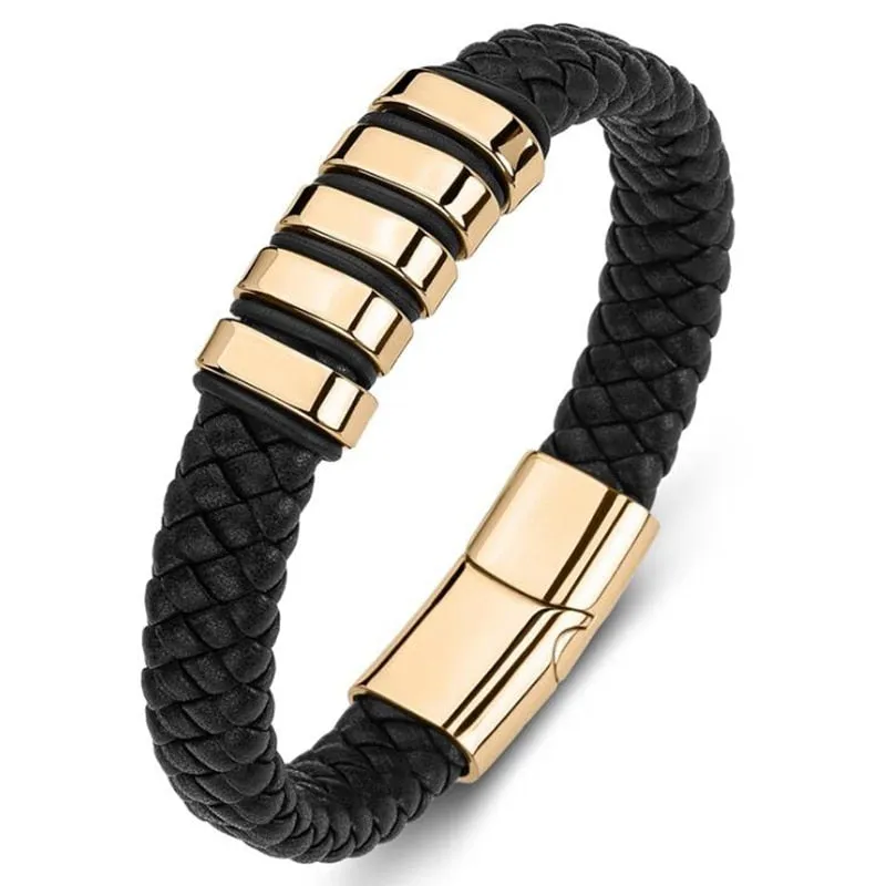 Classic Leather Braided Magnetic Metal Buckle Bracelet