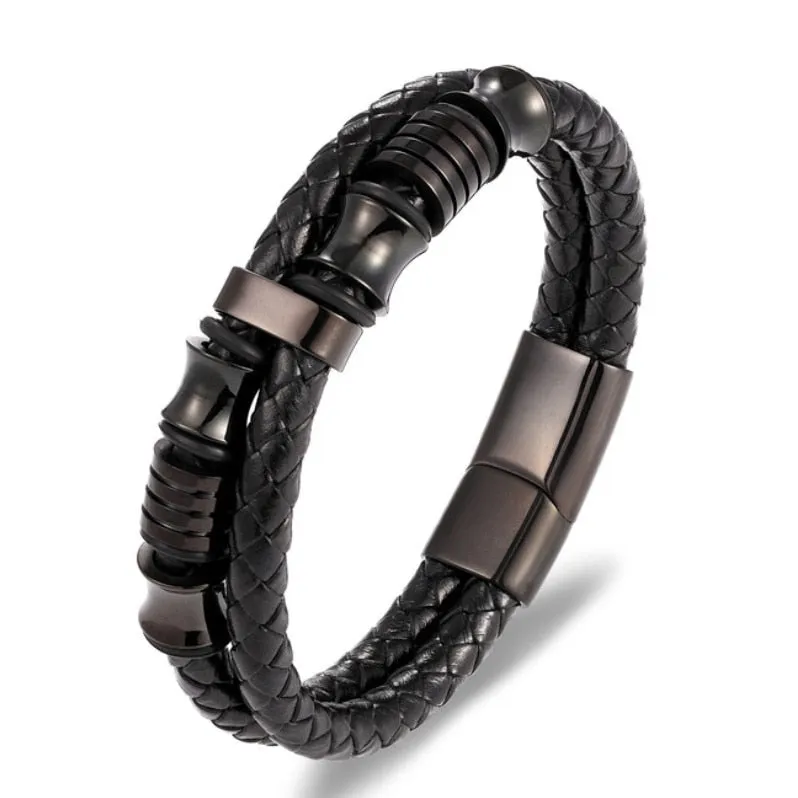 Classic Leather Braided Magnetic Metal Buckle Bracelet