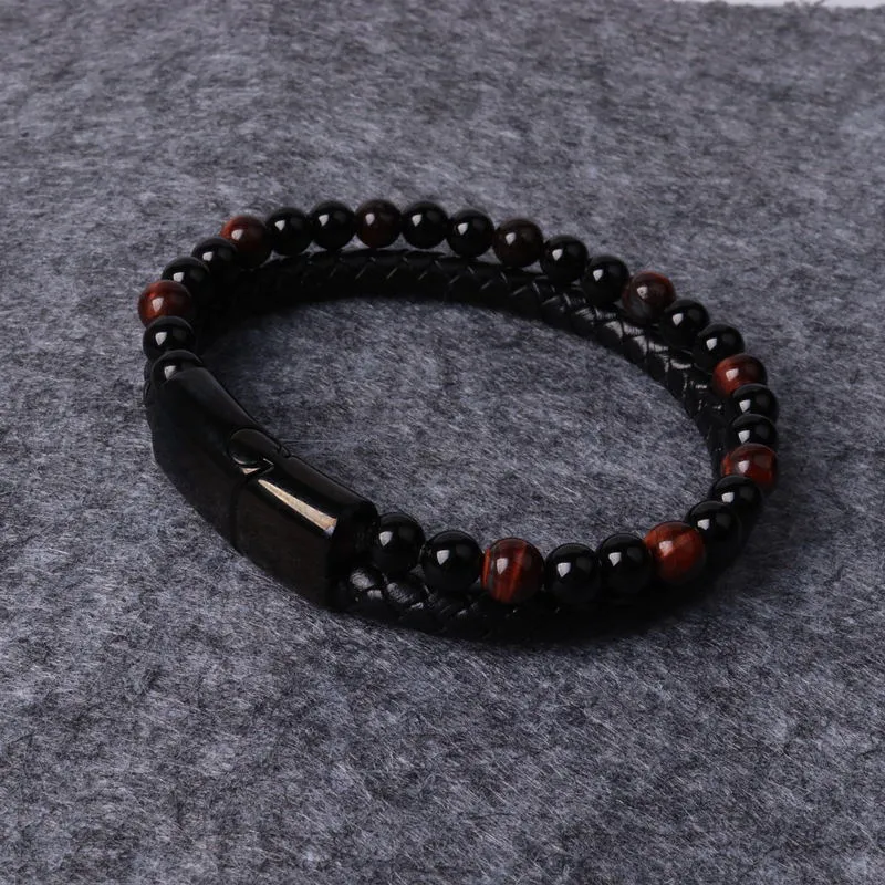Classic Leather Braided Magnetic Metal Buckle Bracelet