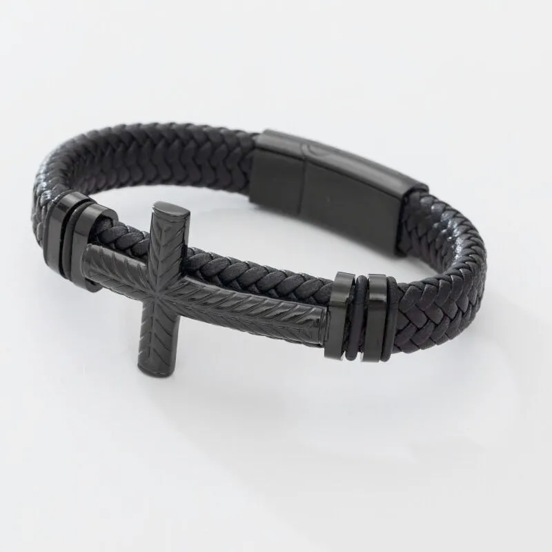 Classic Leather Braided Magnetic Metal Buckle Bracelet