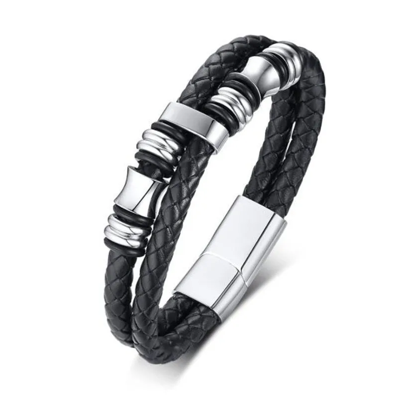 Classic Leather Braided Magnetic Metal Buckle Bracelet