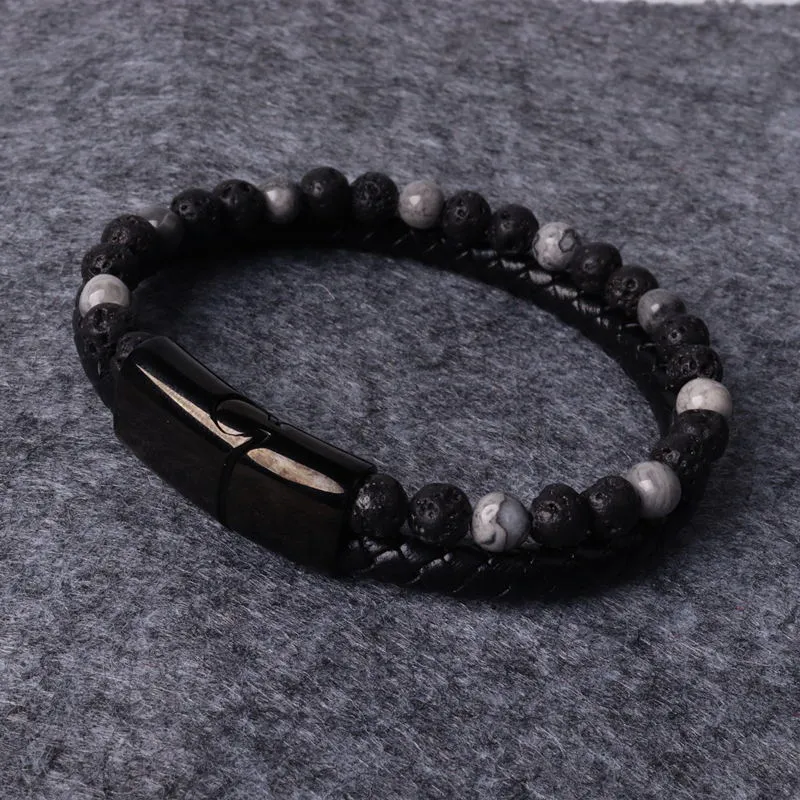 Classic Leather Braided Magnetic Metal Buckle Bracelet