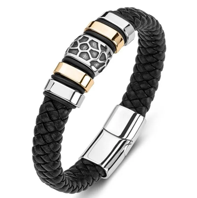 Classic Leather Braided Magnetic Metal Buckle Bracelet