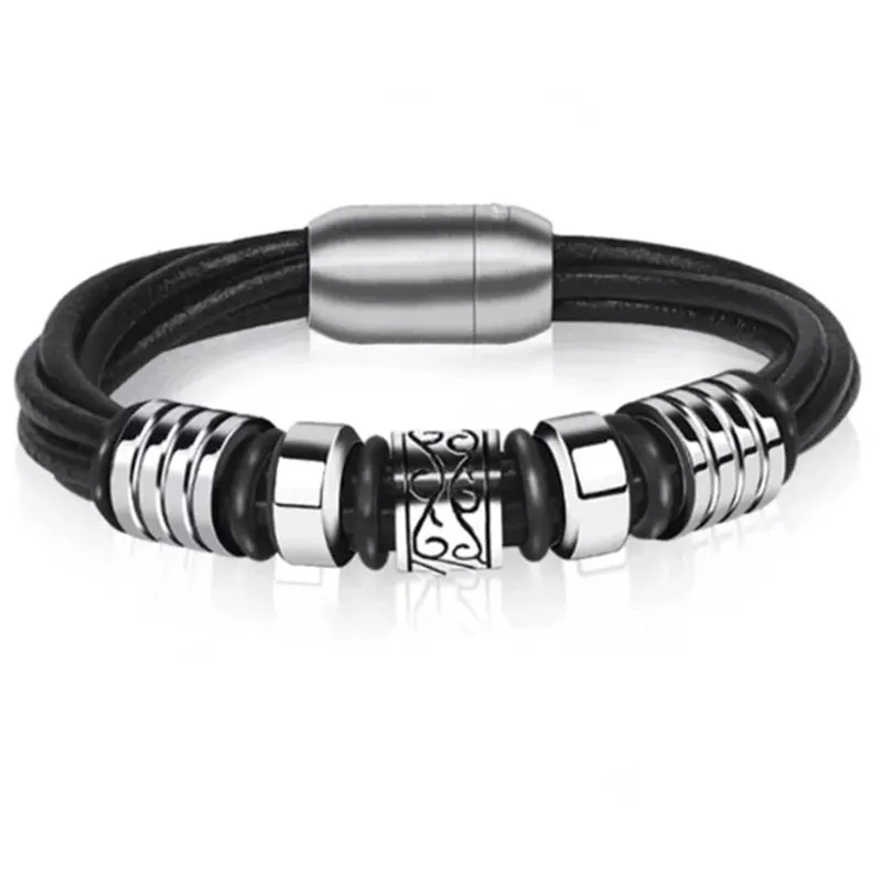 Classic Leather Braided Magnetic Metal Buckle Bracelet
