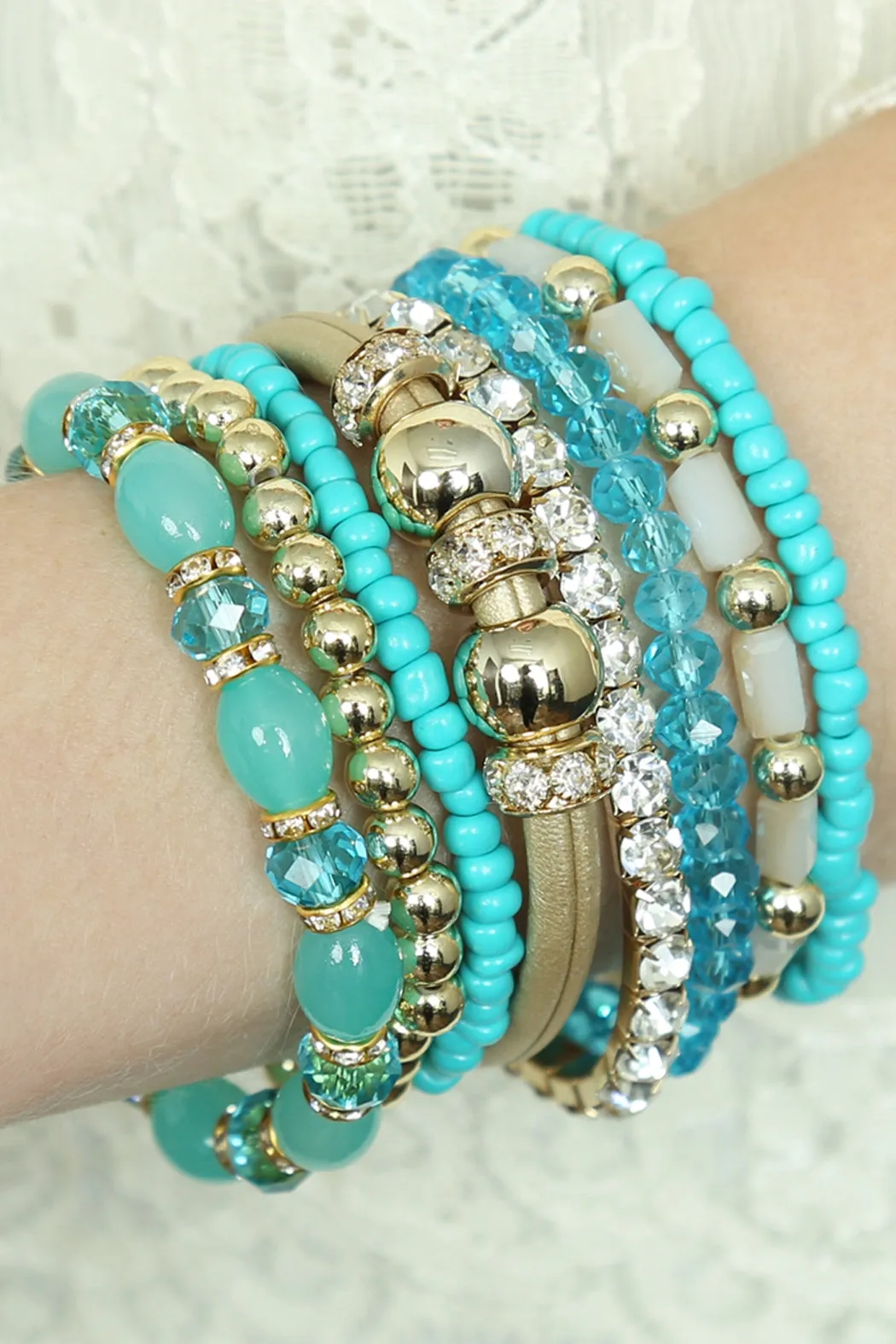 Classic Multibeaded Bracelet Set Turquoise - Pack of 6
