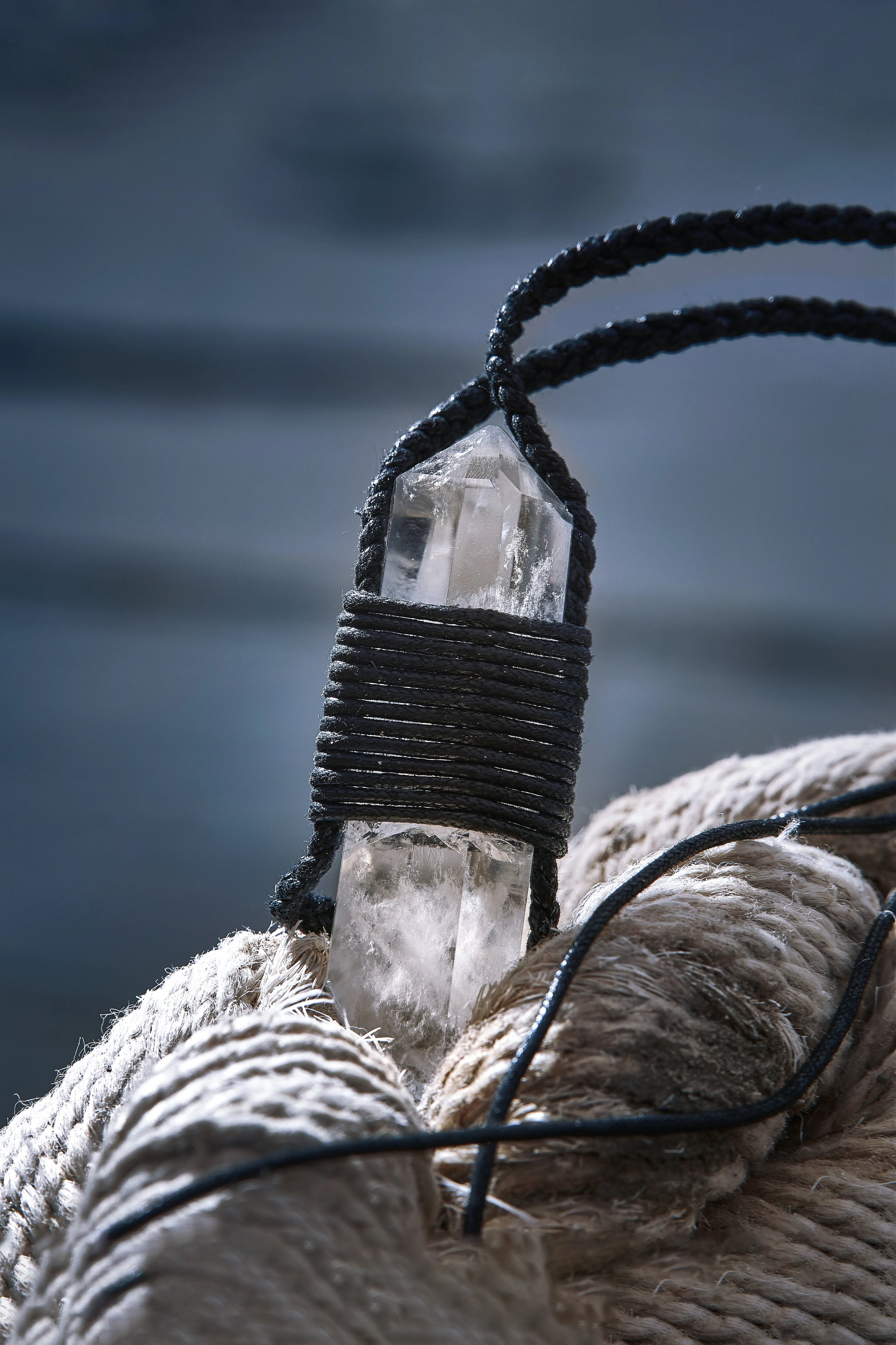 Clear Quartz - Black Braided Rope