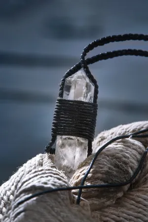 Clear Quartz - Black Braided Rope