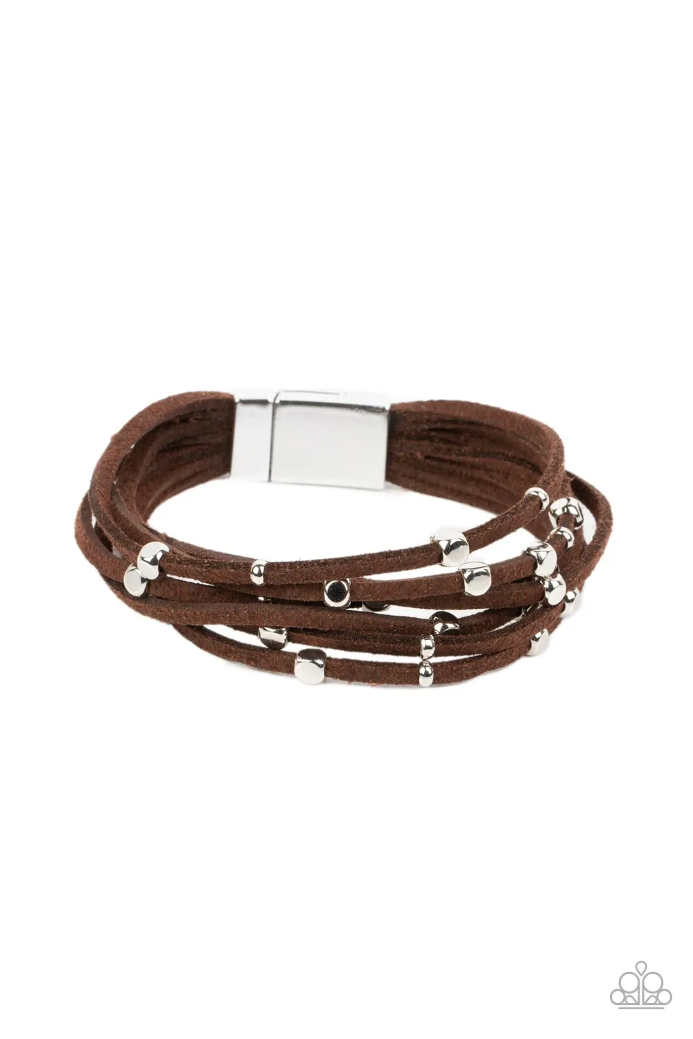 Clustered Constellations - Brown - Suede Cord Silver Stud Paparazzi Magnetic Bracelet
