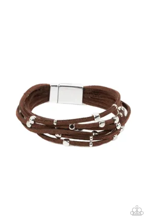 Clustered Constellations - Brown - Suede Cord Silver Stud Paparazzi Magnetic Bracelet