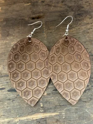 Cocoa Brown Honeycomb Leather Earrings