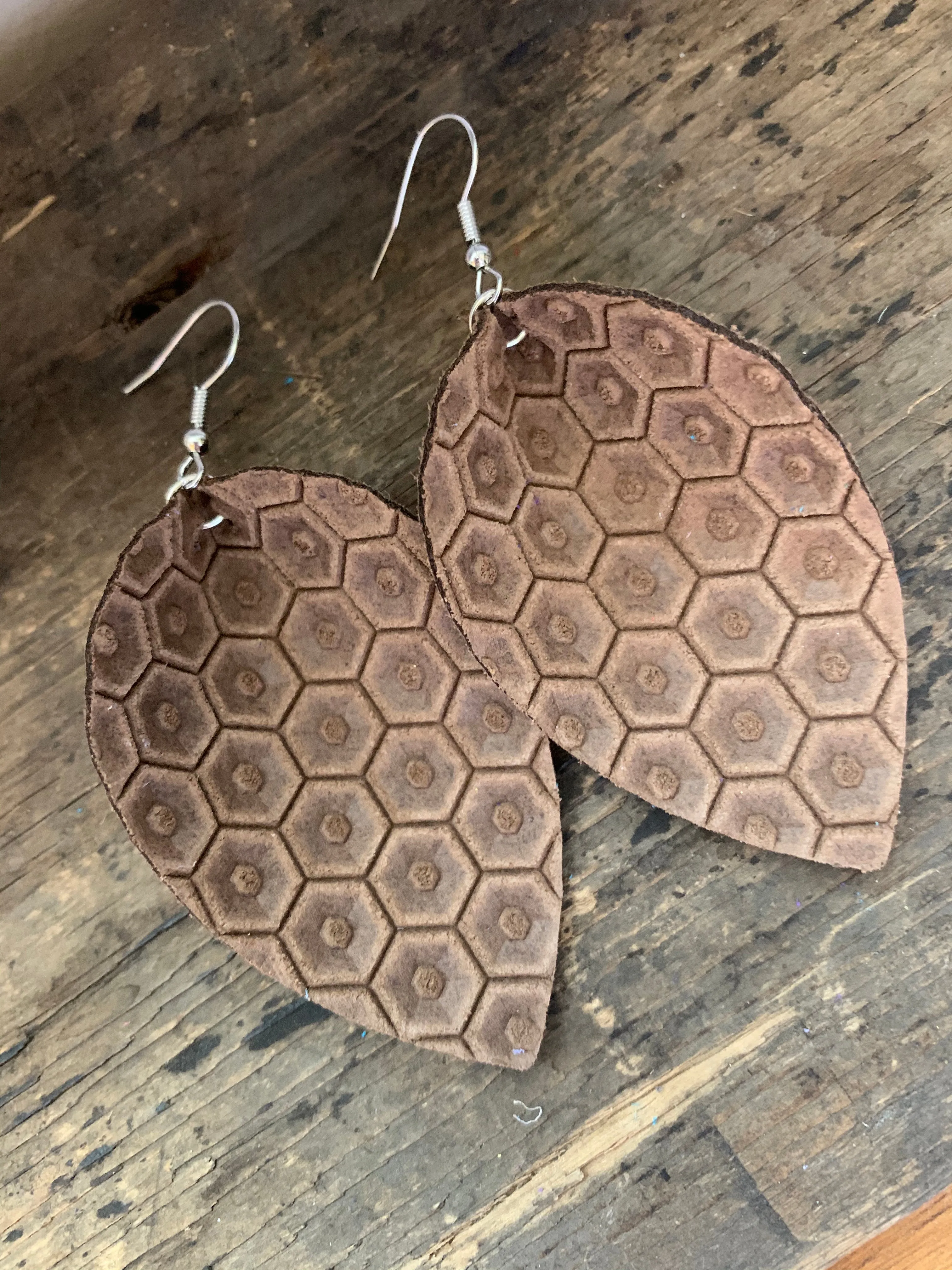 Cocoa Brown Honeycomb Leather Earrings