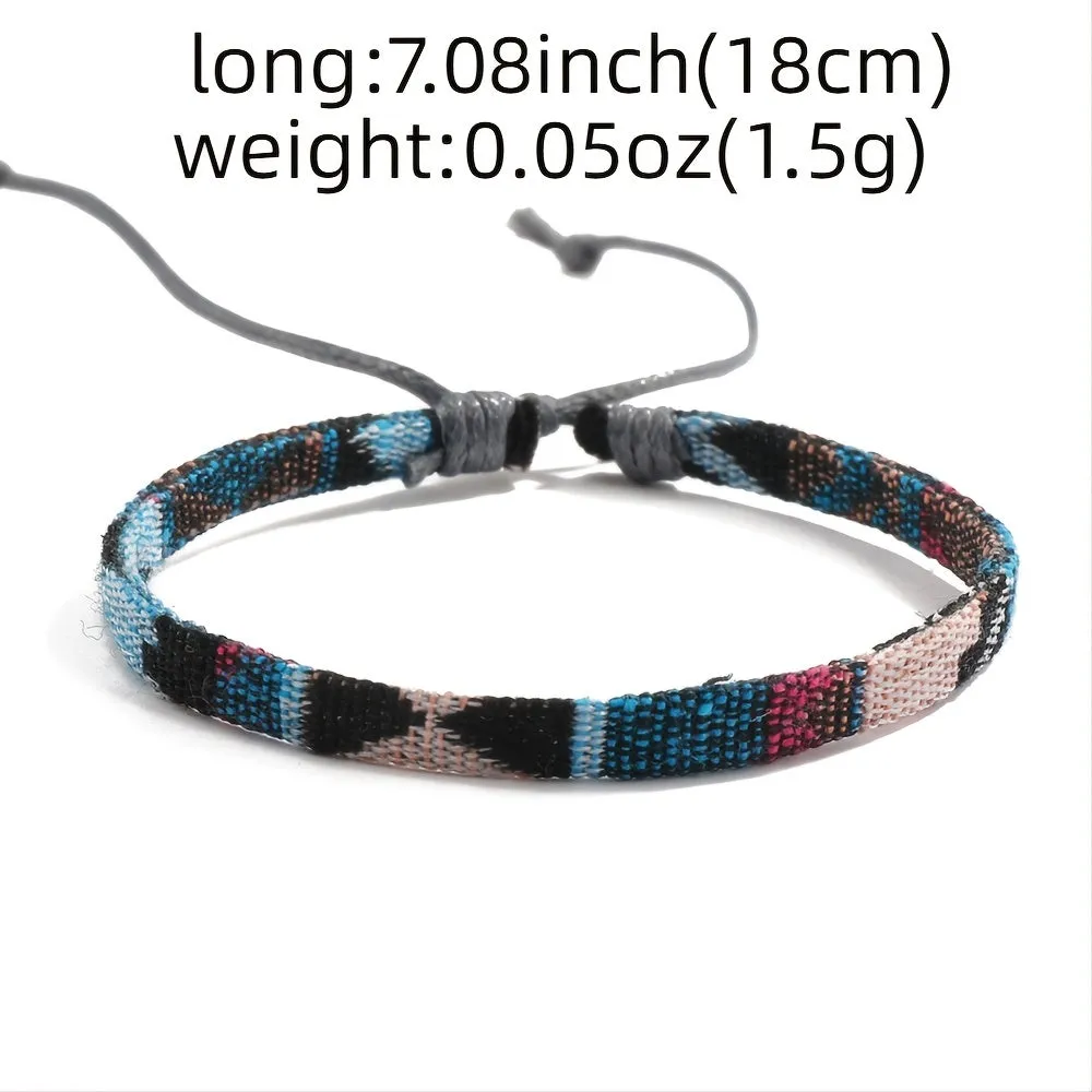Colorful Bohemian Linen Fabric Woven Friendship Bracelet