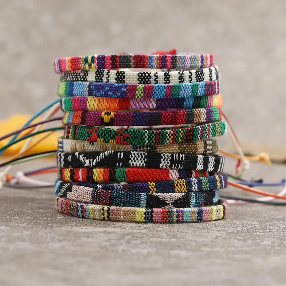Colorful Bohemian Linen Fabric Woven Friendship Bracelet