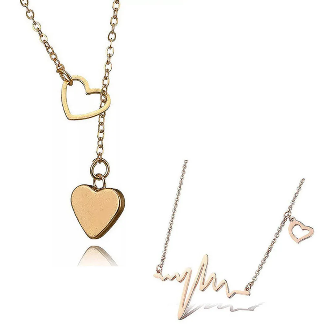 Combo Of 2 Heartbeat and Y-Shaped Drop Heart Pendant