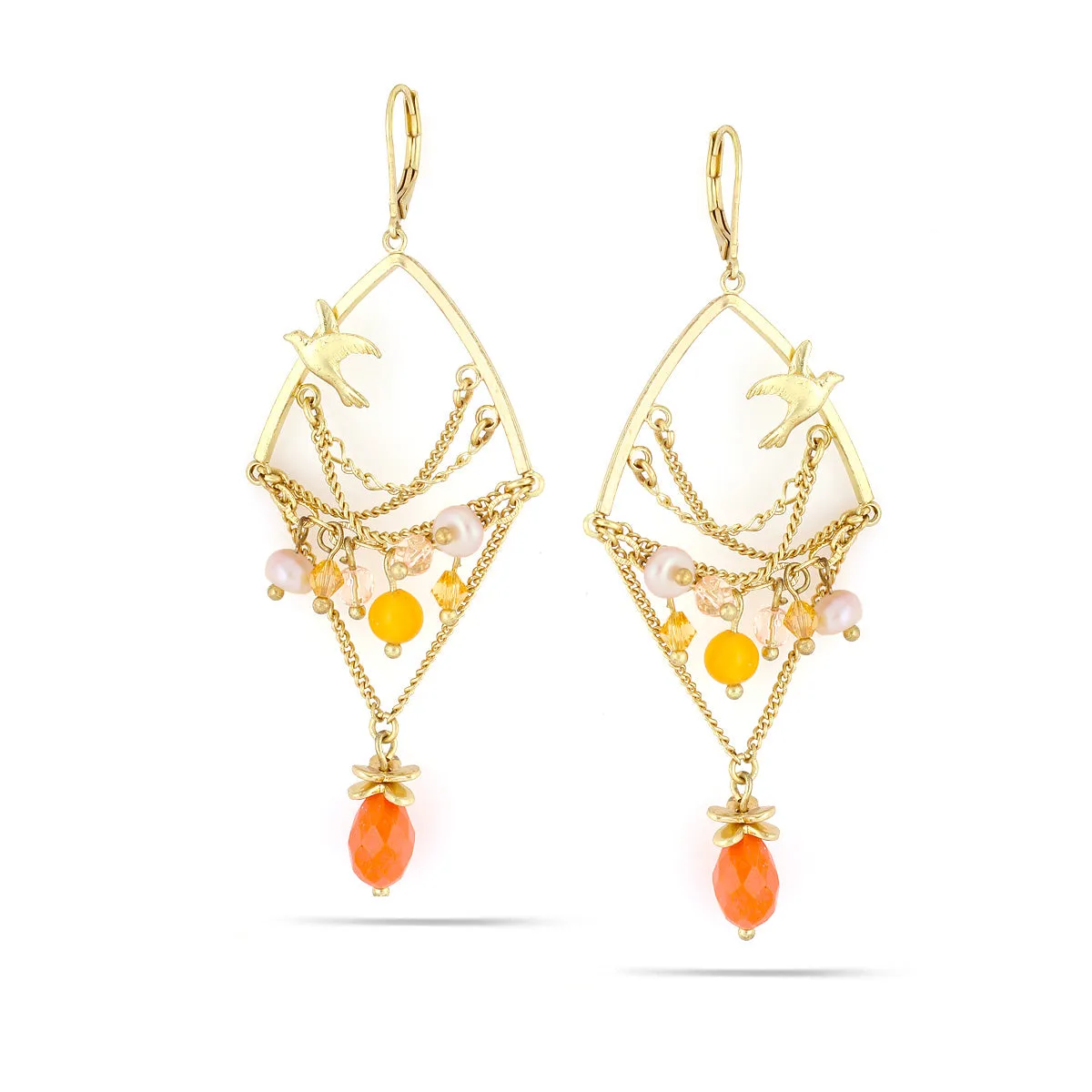 CORAL AND PEARL DROP  EARRINGS #232PC3501 (1E14)