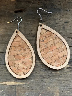 Cork Stripe Wood Teardrop Earrings