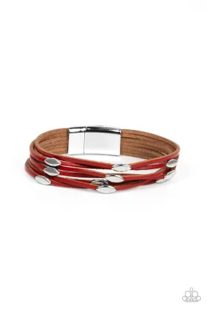 Cruise Control Soul - Red - Silver Studded Leather Paparazzi Magnetic Urban Bracelet