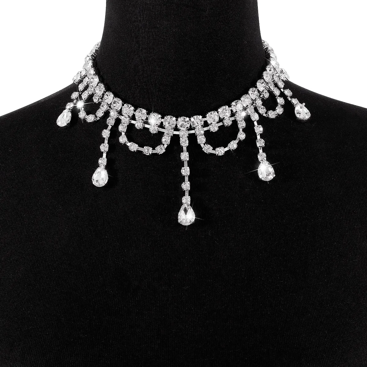 Crystal & Cubic Zirconia Silver-Plated Drop Tassel Choker